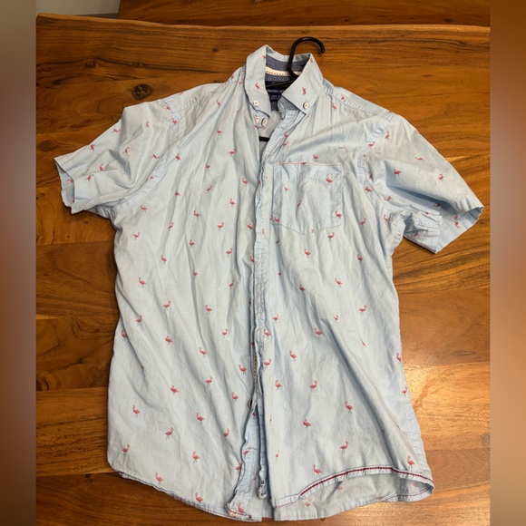 Report Collection Light Blue Flamingo Print Casual Shirt - Picture 3 of 8